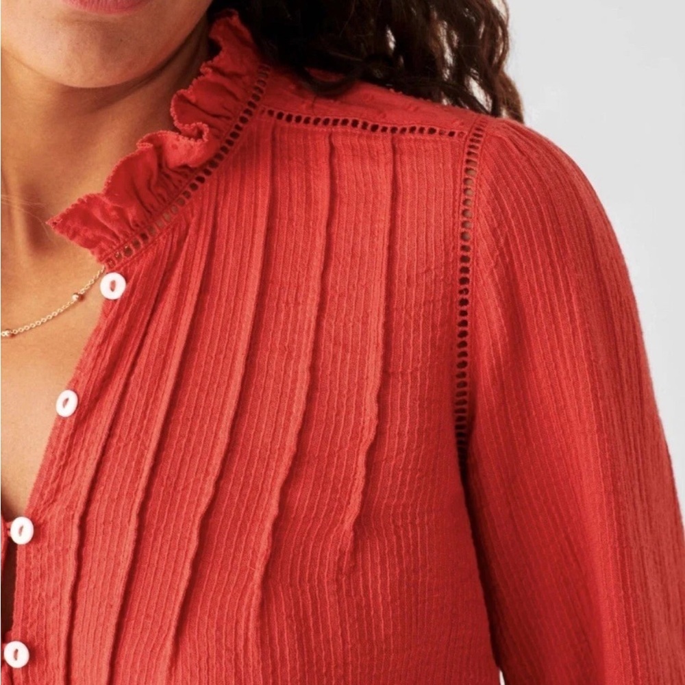 Faherty Coral Button-Front Ruffle-Trim Blouse - Picture 2 of 13